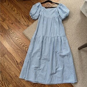 Women’s Gingham Short Puff Sleeve Midi Dress  Sz. M